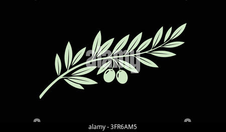 Branche d'olivier avec feuilles et olives sur fond noir botanique méditerranéen Illustration de Vecteur
