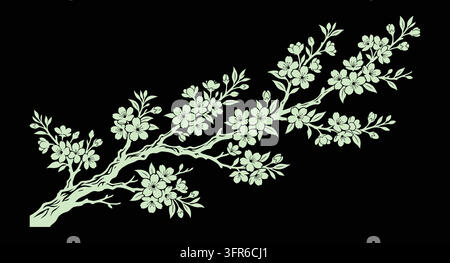 Grande branche de cerisier en fleurs avec des grappes denses de floraisons printanières Illustration de Vecteur