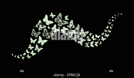 Motif ondulant de papillons verts lumineux sur fond sombre Illustration de Vecteur