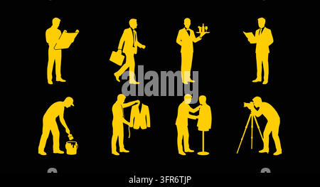 Silhouettes jaunes de professionnels et de travailleurs dans différentes professions Illustration de Vecteur