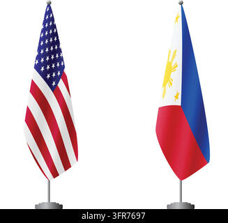 Drapeaux des États-Unis et des Philippines sur des mâts pour cérémonies et réunions officielles, vecteur fond transparent Illustration de Vecteur