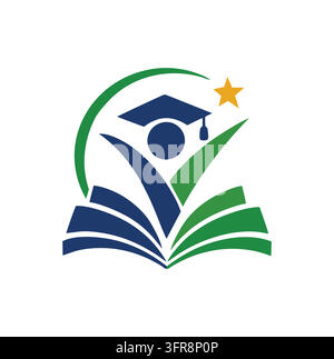 Modèle de conception de logo vectoriel professionnel moderne avec une étoile croissant verte pour l'éducation Illustration de Vecteur