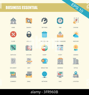 Icônes essentielles pour la gestion et l'administration des bureaux d'entreprise Illustration de Vecteur