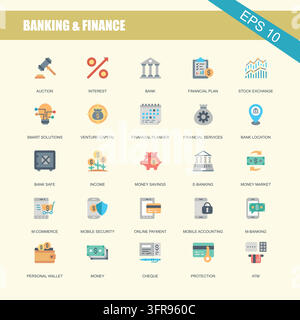 Symboles de l'industrie bancaire et financière pour des transactions financières sécurisées Illustration de Vecteur