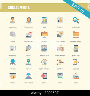 Ensemble d'icônes de médias sociaux et de communication numérique pour le marketing moderne Illustration de Vecteur
