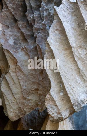 Close-up des lames de calcaire gris et beige superposées montrant les fines crêtes du rocher érodé de Petit Tsingy, Melaky, Petit Tsingy, Madagascar Banque D'Images
