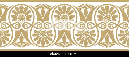 Ornement doré sans couture vectoriel de la Grèce antique. Cadre à motif infini classique bord Empire romain. Illustration de Vecteur