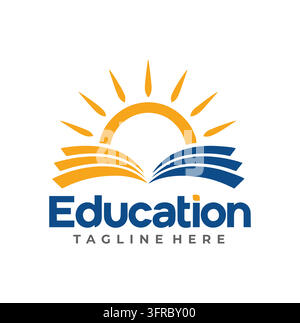 Design de logo éducation professionnelle moderne avec livre ouvert et soleil levant Illustration de Vecteur