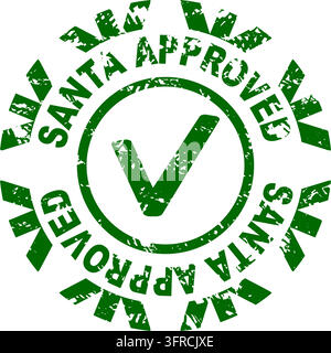 Tampon d'approbation vert grunge avec coche et texte "Santa approved" dans une illustration vectorielle circulaire Illustration de Vecteur