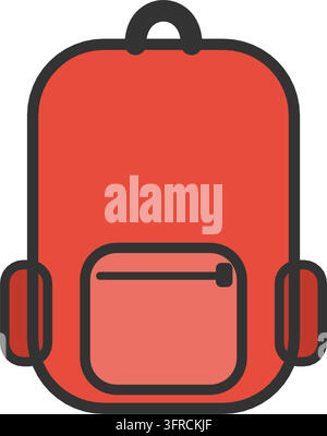 Sac à dos d'école rouge avec poche avant, poches latérales et poignée, illustration vectorielle plate isolée sur fond blanc. Icône de retour à l'école. Illustration de Vecteur