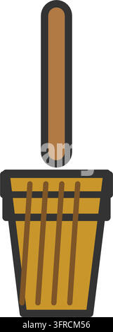 Illustration vectorielle plate d'un balai droit avec manche en bois, bloc de tête rouge et poils de paille, isolé sur fond blanc. Illustration de Vecteur