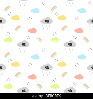 Dessin animé de nuage si mignon. Sur fond blanc arc-en-ciel. Illustration vectorielle sans jointure. Illustration de Vecteur