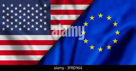 Drapeaux américains et de l'Union européenne ensemble. Coopération entre les États-Unis et l'UE Banque D'Images