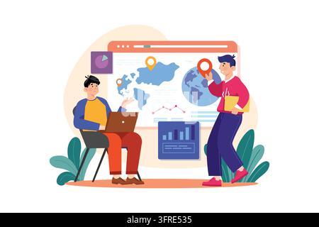 Concept d'illustration d'affaires mondiales. Illustration plate isolée sur fond blanc Banque D'Images