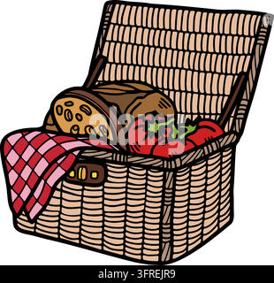 Illustration d'un panier de pique-nique et de nourriture Illustration de Vecteur