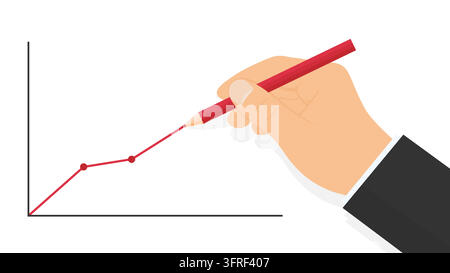 Homme d'affaires dessinant à la main un graphique financier en croissance, illustration vectorielle Illustration de Vecteur