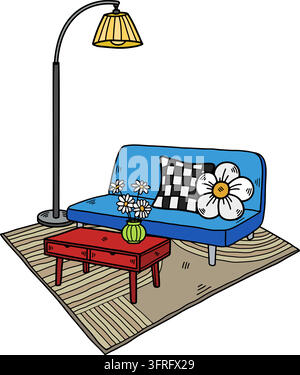 Table basse pour canapé, et lampe dans un salon minimaliste Illustration de Vecteur