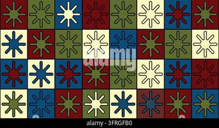 Formes géométriques abstraites en éclosion d'étoiles arrangées dans une grille carrée multicolore Illustration de Vecteur