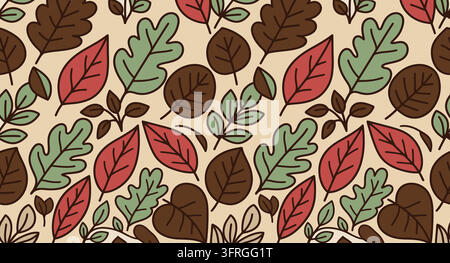 Motif forestier sans couture avec chêne et feuillage divers d'arbres caduques Illustration de Vecteur