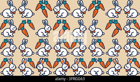 Motif répétitif mignon de lapins blancs et de carottes orange sur fond clair Illustration de Vecteur