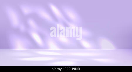 Fond de studio dégradé avec lumière violette et rose et salle de podium bleue. Étape de produit 3D abstraite avec gobo d'ombre de plante et rayons de soleil. Mur et sol Illustration de Vecteur