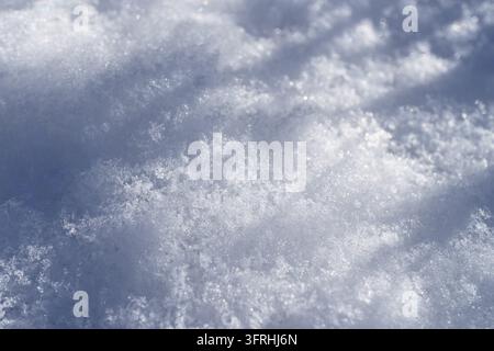 La lumière du soleil scintille sur un gros plan de cristaux de neige Banque D'Images