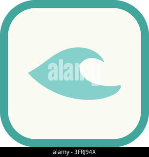 Illustration plate d'un symbole carré arrondi avec une bordure bleu-vert et une vague simple bleu-vert enroulée au centre Illustration de Vecteur