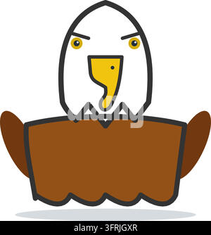 Tête d’aigle à tête blanche avec des plumes blanches, un bec jaune crochu et des yeux féroces sur un corps brun, illustration vectorielle plate isolée sur fond blanc. Illustration de Vecteur
