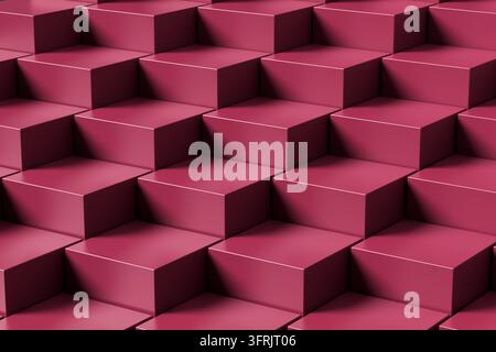 Arrière-plan 3D minimaliste avec un motif abstrait de blocs ou cubes carrés rouges formant un motif de grille structuré Banque D'Images