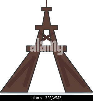 La tour Eiffel à Paris avec des pieds en treillis métallique, des plateformes et une flèche, illustration vectorielle plate isolée sur fond blanc. Illustration de Vecteur