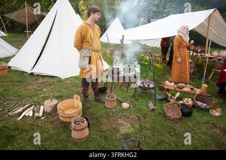 camp d-bagages reconstitution de la bataille de Hastings reconstitution Banque D'Images