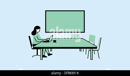 Femme professionnelle assise à une table de conférence avec un écran de présentation Illustration de Vecteur