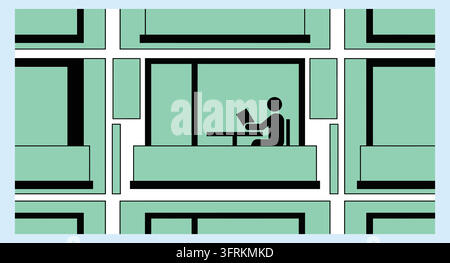 Personne lisant un livre sur le balcon d'un immeuble moderne Illustration de Vecteur