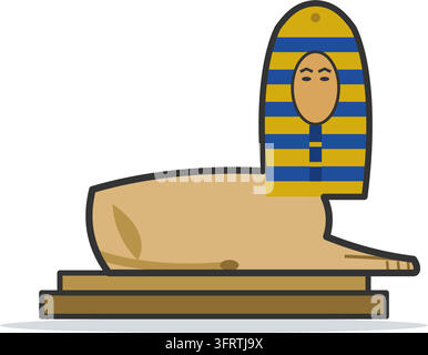 Illustration vectorielle plate de la Grande Sphinx avec un corps de lion et une coiffe nemes sur un piédestal en pierre, isolée sur blanc. Illustration de Vecteur