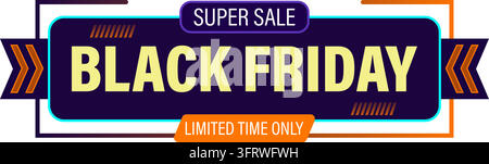 Bannière de super solde du Black Friday avec typographie moderne et éléments de conception géométriques Illustration de Vecteur