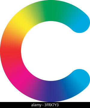 La lettre C vibrante présente un dégradé de couleurs, passant en douceur du rouge au bleu. Ce design dynamique capte l'attention et symbolise la créativité et la diversité. Illustration de Vecteur