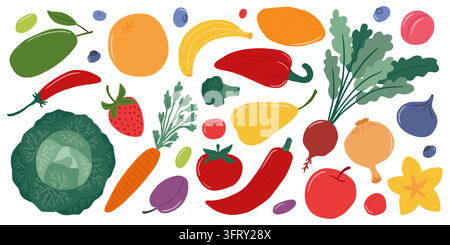 ensemble de fruits et légumes Illustration de Vecteur