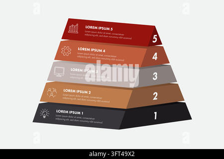 Infographie Pyramide d'affaires 5 étapes Diagramme hiérarchique Illustration de Vecteur