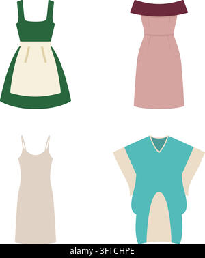 Un ensemble d'illustration de mode pastel doux comprenant quatre designs de vêtements féminins Illustration de Vecteur