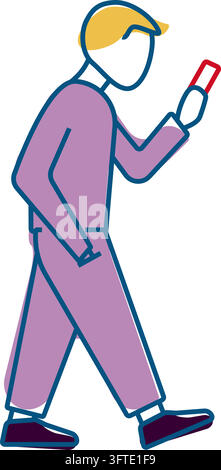 Homme marchant en utilisant un smartphone. Illustration vectorielle plate Illustration de Vecteur