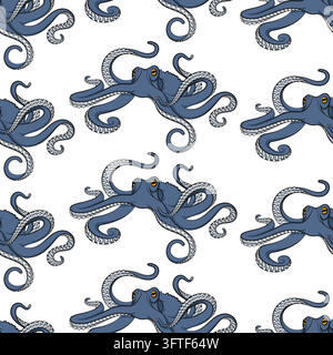 Motif sans couture avec une pieuvre bleue. Fond vectoriel coloré. Illustration de Vecteur