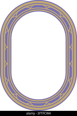 Un ornement ethnique vectoriel rond et ovale, doré et bleu, de style latino-américain. Un cercle abstrait violet inspiré du Brésil en forme de anneau ou cadre Illustration de Vecteur