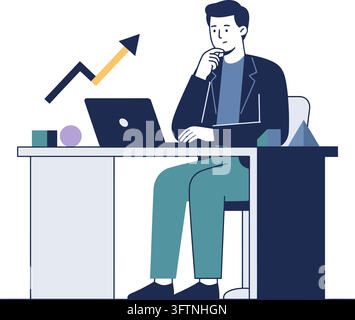 Homme d'affaires assis à un bureau travaillant sur un ordinateur portable avec une croissance isolée sur fond transparent Illustration de Vecteur