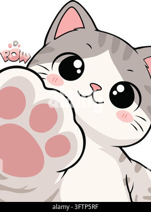 Joli chat gris de dessin animé montrant ses coussinets roses Illustration de Vecteur