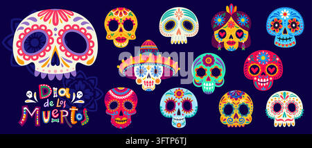 Crânes en sucre calavera du Jour des Morts mexicain Illustration de Vecteur