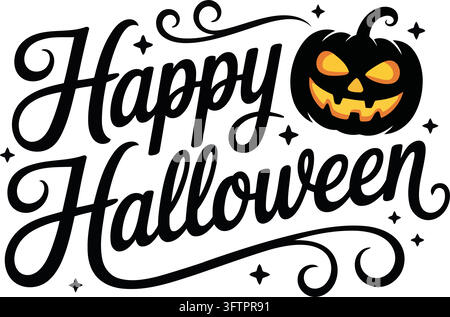 Vœux joyeux d'Halloween avec illustration vectorielle de jack-o'-lanterne Illustration de Vecteur