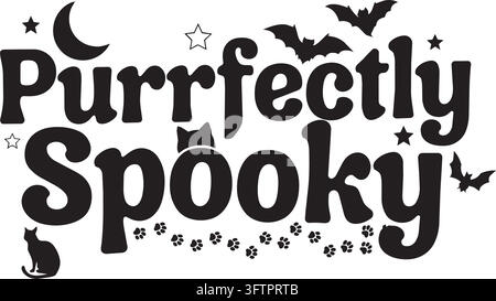 Texte d'Halloween effrayant et amusant avec un design de chats et de chauves-souris Illustration de Vecteur