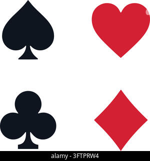 Ensemble d'icônes des quatre couleurs de cartes à jouer avec les symboles de pique, cœur, trèfle et carreau Illustration de Vecteur