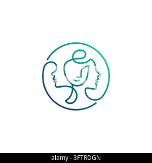 Logo vectoriel élégant en trait continu avec trois visages humains abstraits Illustration de Vecteur