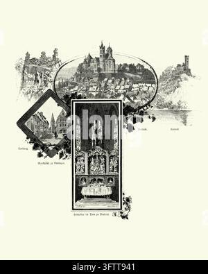 Paysage urbain de Breisach et autel, plaque composite de vues allemandes, gravure du XIXe siècle. Banque D'Images
